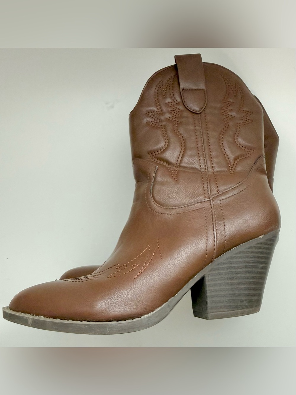 Brown Western Block Heel Ankle Boots - Picture 2 of 8